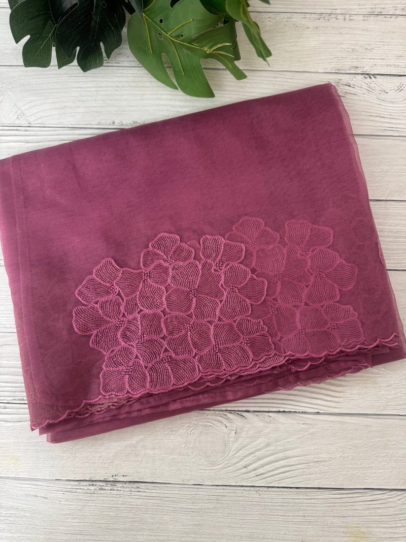 Semi organza saree with embroidery & scallop border - MSH901 BerryPink