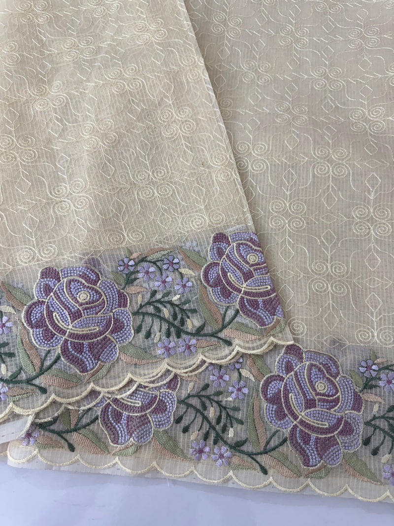 Phulkari NetKota embroidery saree - MSH107 Offwhite to Lavender