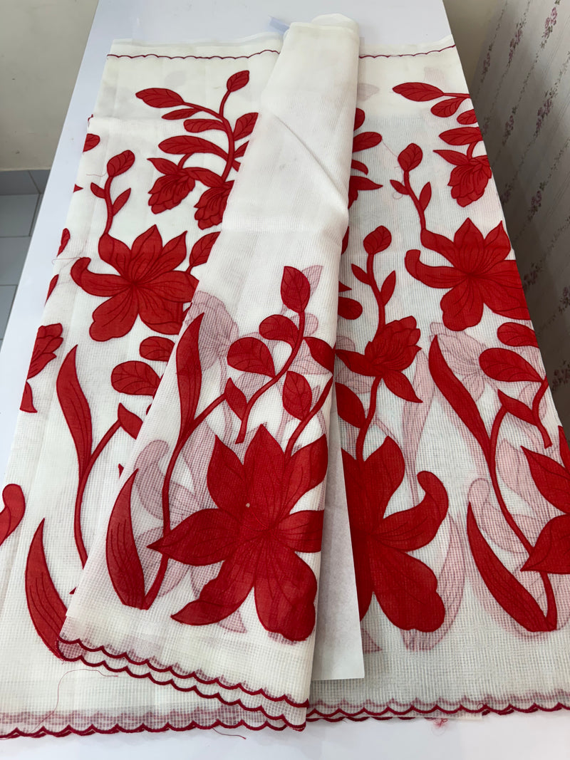 NetKota Applique work saree   -MSH998 White & Red