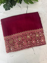 Semi modal silk saree with mirror work - MMB502 Wine