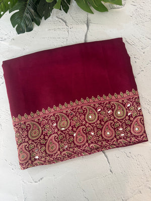 Semi modal silk saree with mirror work - MMB502 Wine
