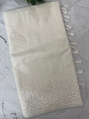 Mul chanderi chikankari embriodery saree MSH291 (1) Offwhite