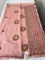 Kanta Handstitched Blended soft tussar silk saree MS90567- PeachyPink