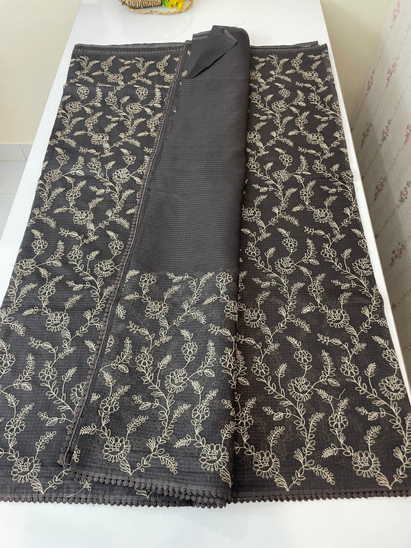 Soft kota silk saree with embriodery MS14808 - GreyishBlack