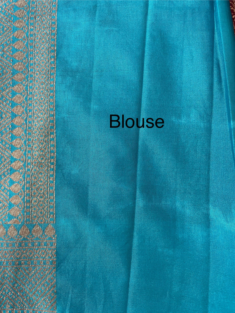 Banarasi semi katan saree with contrast border SHKNTNM- Wine to Blue