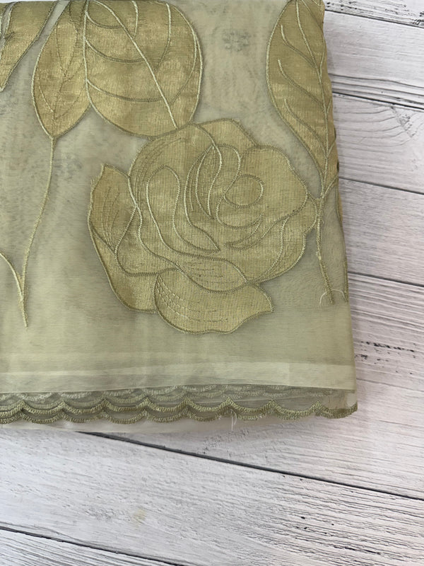 Organza saree with tissue applique work MS5081- Pastel DuskyGreen