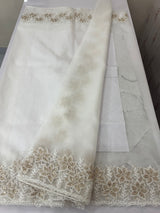 Soft organza saree with sequins cutwork borders- MCW541 - White