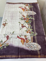 Semi tussar saree with hand painting, kanta embroidery and Pita work MS3433