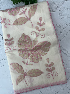 Mul chanderi tissue applique work saree MSH177