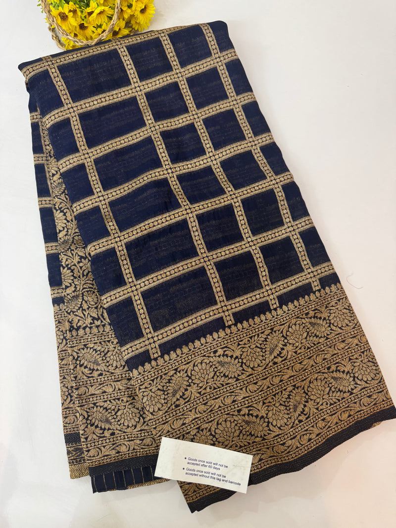 Semi banarasi Khaddi Georgette saree - MS1498 DarkBlue