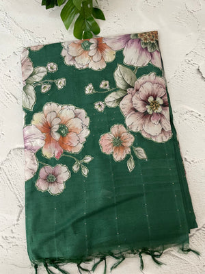Semi tussar saree with applique work and embroidery MTS3711