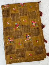 Blended tussar saree with kanta embroidery and cutwork - MS5223