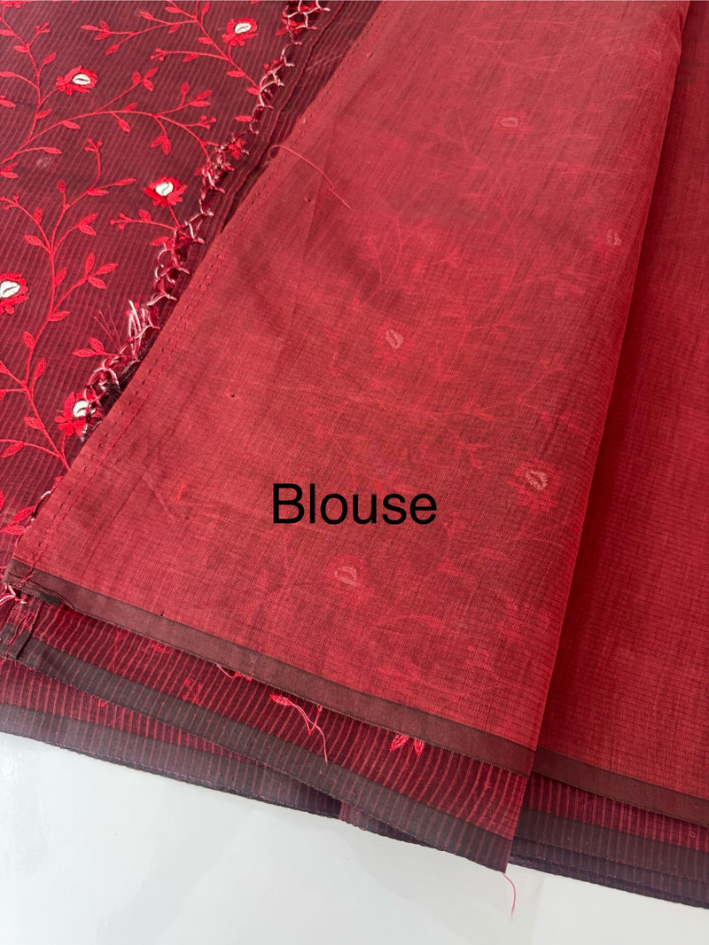 Kota silk cotton saree with applique work MS81788 - MaroonRed