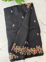 Soft kota checks saree with embroidery  - MS7843 Black