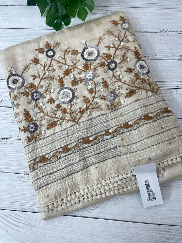 Kanta Handstitched Blended tussar silk saree MS90543