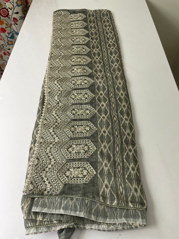 Embriodery semi soft chanderi saree MCLJ211 GREY