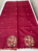 Blended art tussar silk saree with embroidery- MS1090 Cranberry