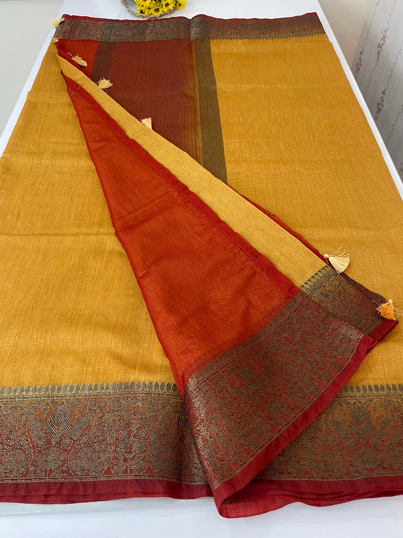 Jute silk sarees with contrast pallu & blouse MJL324