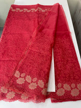 Semi Soft Organza saree with thread work and applique borders - MCW666 PeachRed