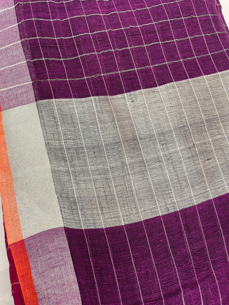 Linen checks saree with zari border MLS9788
