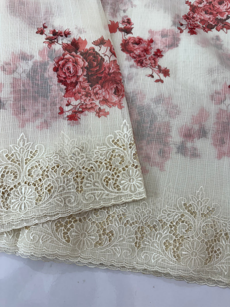 Cutwork Soft kota silk saree with digital prints MSH121