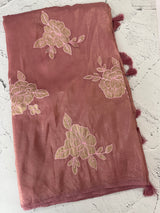 Soft Crush Organza Applique work saree with tissue applique work MS14978 DustyOnion
