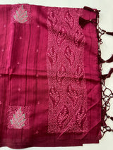 Blended matka Tussar silk saree with embroidery MS4899