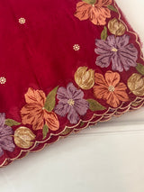 Crepe Crush Georgette saree with embriodery MS9701- PinkishRed