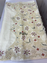 Blended Satin finish Tussar silk saree with  cutwork- MS16071 Offwhite