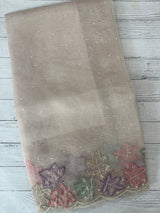 Handworked glass organza saree with applique work- MSHW227 - Beige