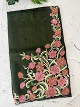 Cutwork Blended Matka Tussar silk saree MS6795 - Green