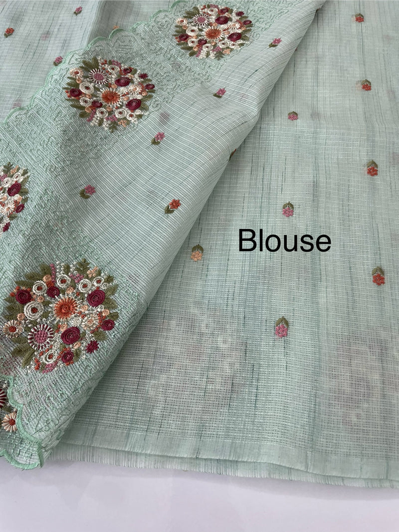 Soft kota silk saree with embroidery MSS678- PastelGreen