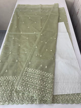 Glassy tissue organza saree with embroidery FKSF133- DustyGreen