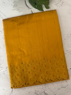 Crushed Matka Blended Tussar silk saree with cutwork borders MS4890 Mustard