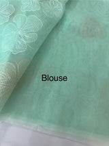 Viscose organza saree with thread work - MSH925 Pastel AquaBlue