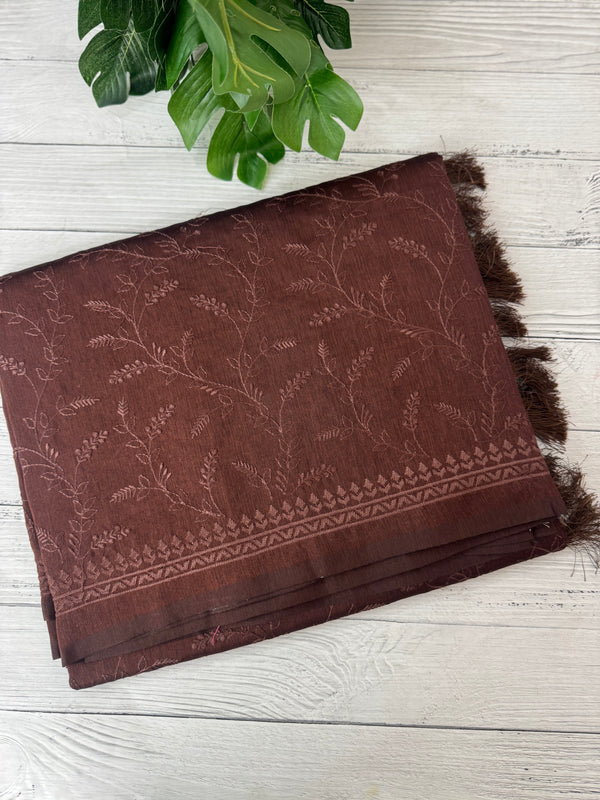 Blended tussar saree with thread work MTS9078- DarkBrown