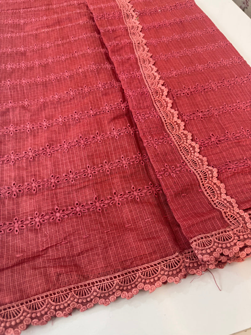 NetKota Hakoba saree with lace border MS6713- Faded Red