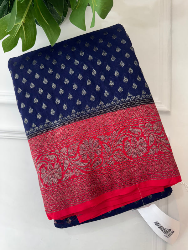 Banarasi viscose Georgette saree MKGS688 NavyBlue & Red