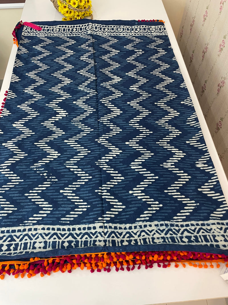 Pure mul cotton hand block printed saree SKSRMY