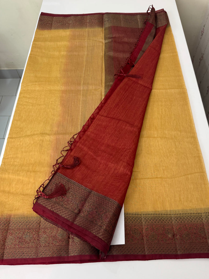 Jute silk sarees with contrast pallu & blouse MJL396