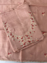 Unstitched Silky Kota Set with embroidery- MK66 Peach