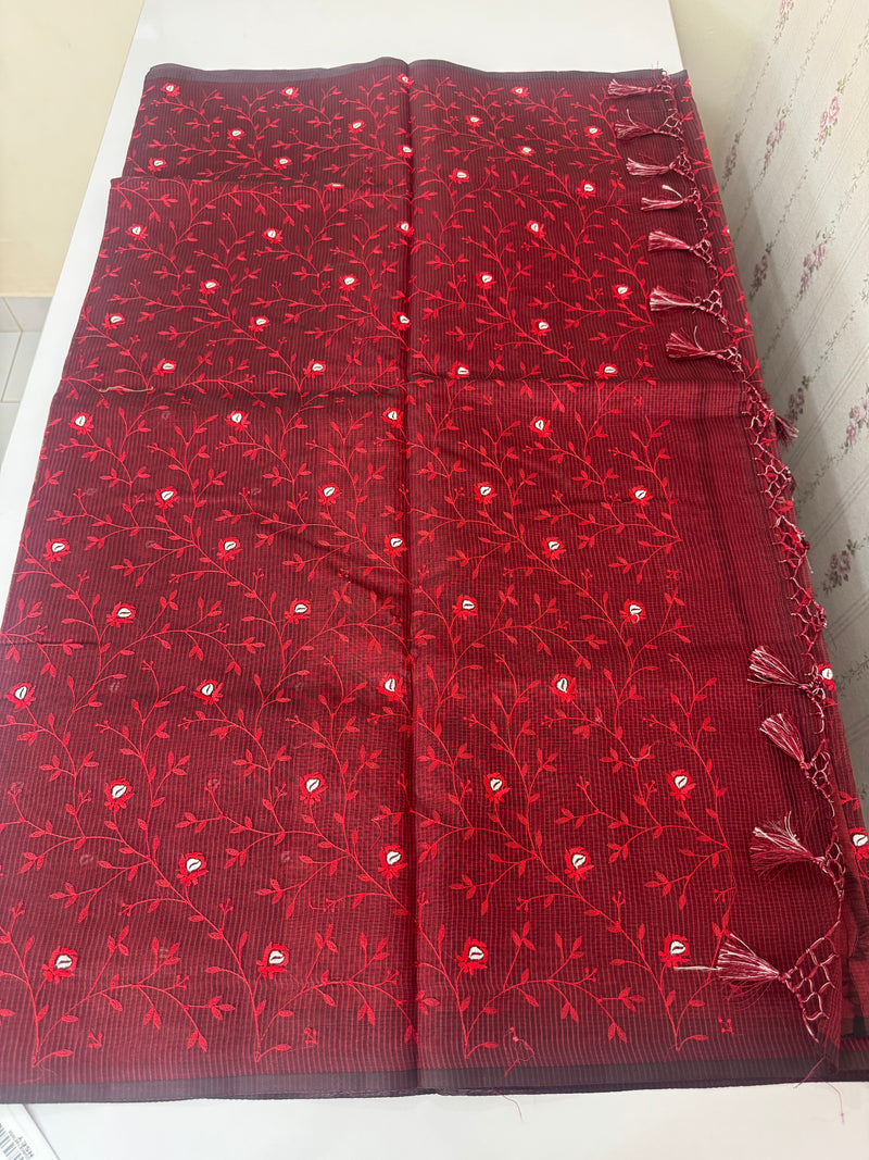 Kota silk cotton saree with applique work MS81788 - MaroonRed