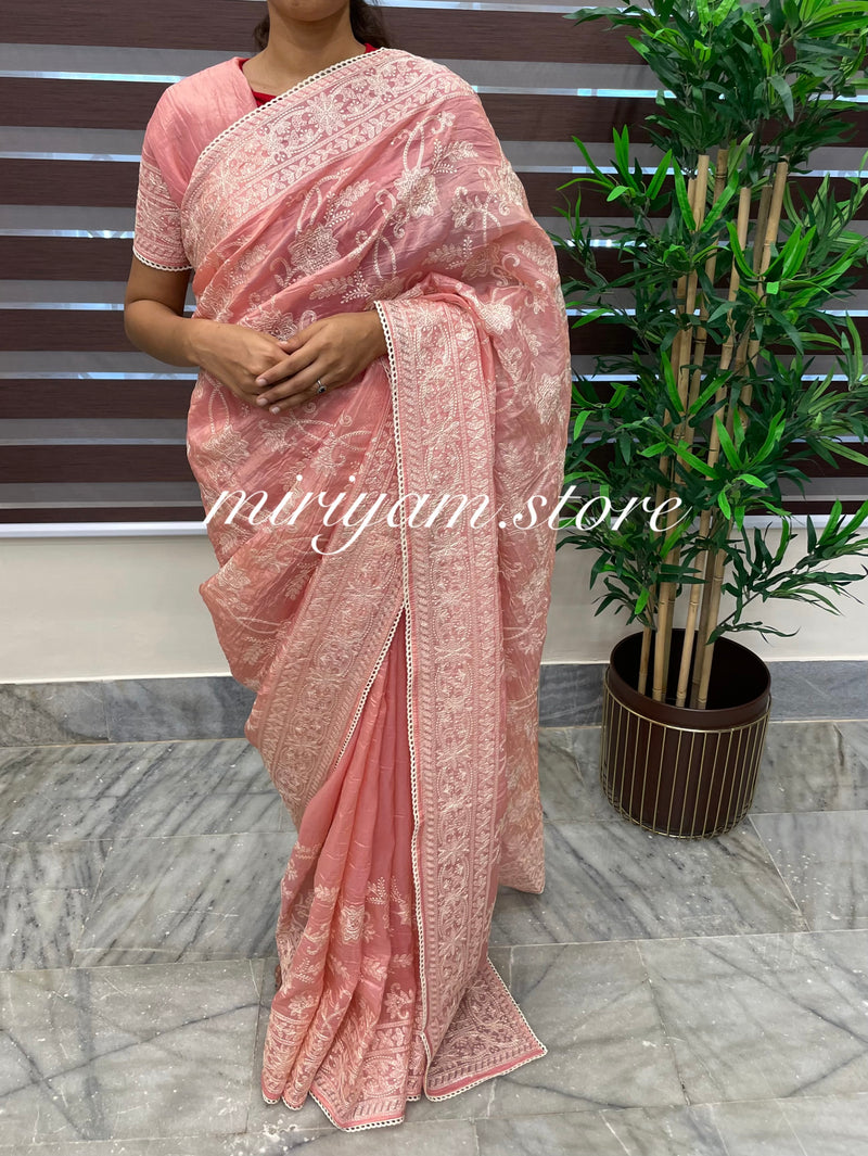 Crush Organza embroidery saree MCR119 Peach