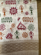 Blended tussar silk saree with embroidery- MSH490