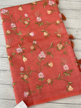 Kota Supernet embriodery saree SHSNYNM- DarkPeach