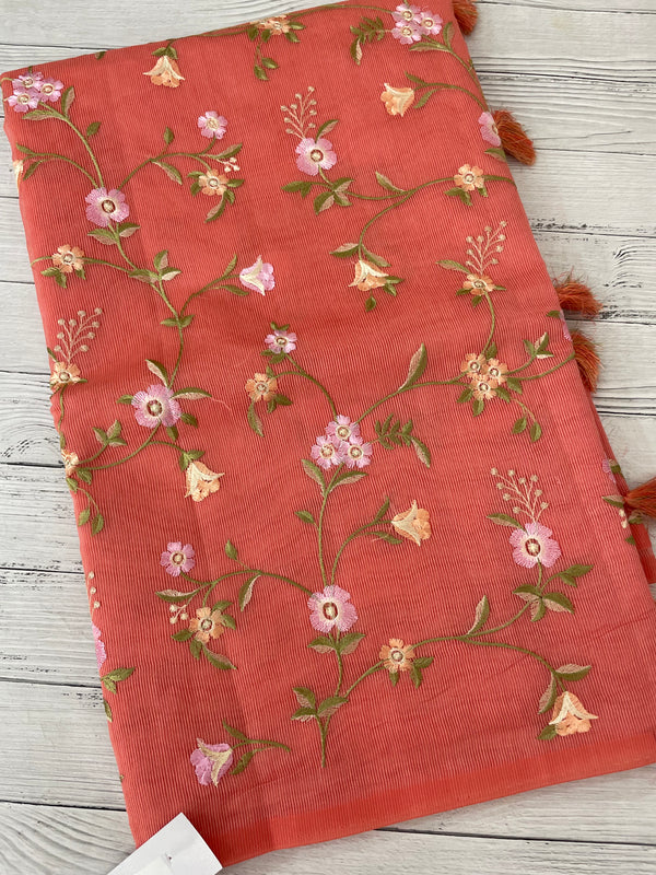 Kota Supernet embriodery saree SHSNYNM- DarkPeach