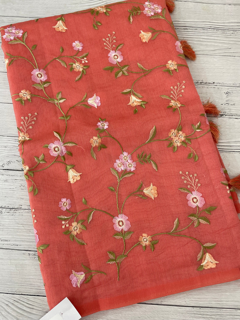 Kota Supernet embriodery saree SHSNYNM- DarkPeach