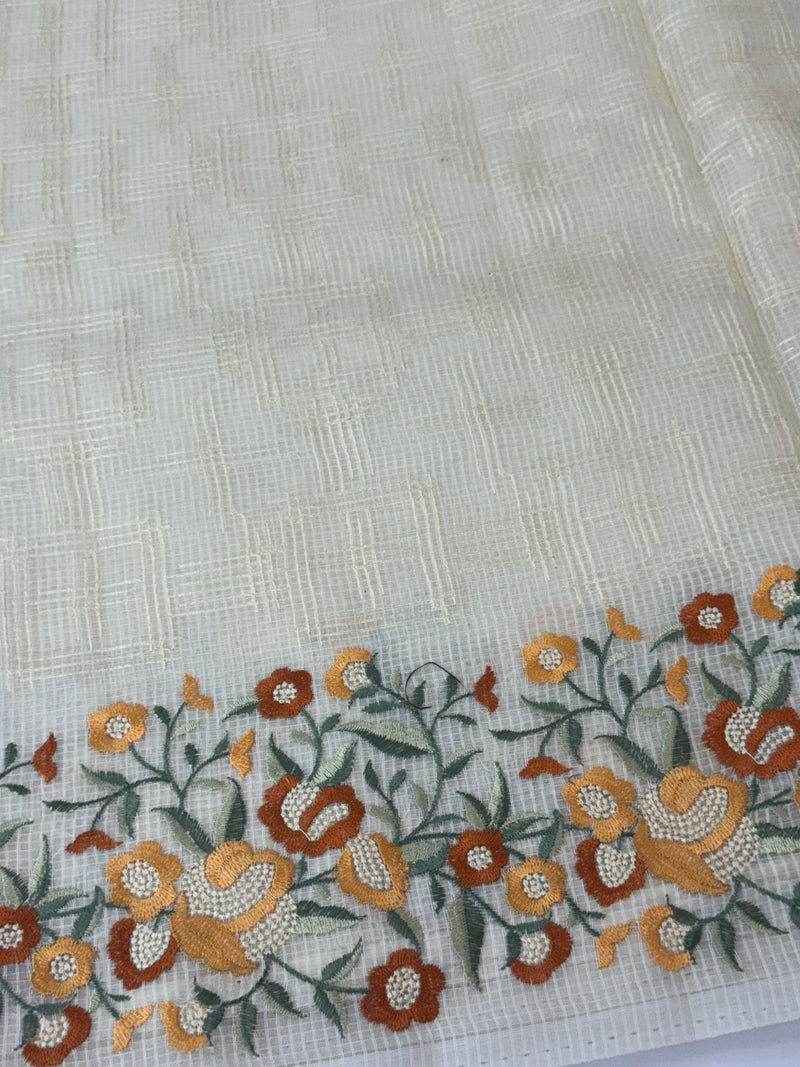 Phulkari NetKota Embroidery saree - OffWhite MNK8765