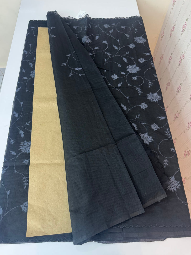Kota silk cotton saree with applique work MS81788 - Black
