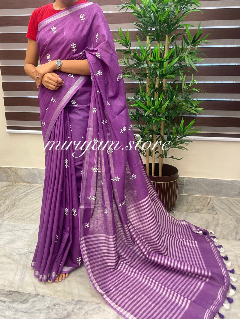 Pure Linen saree with embroidery MLS7862